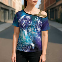 Aloha Hawaii Turtle Cross Shoulder Shirt Teal Purple Ribbon - Polynesian Pride