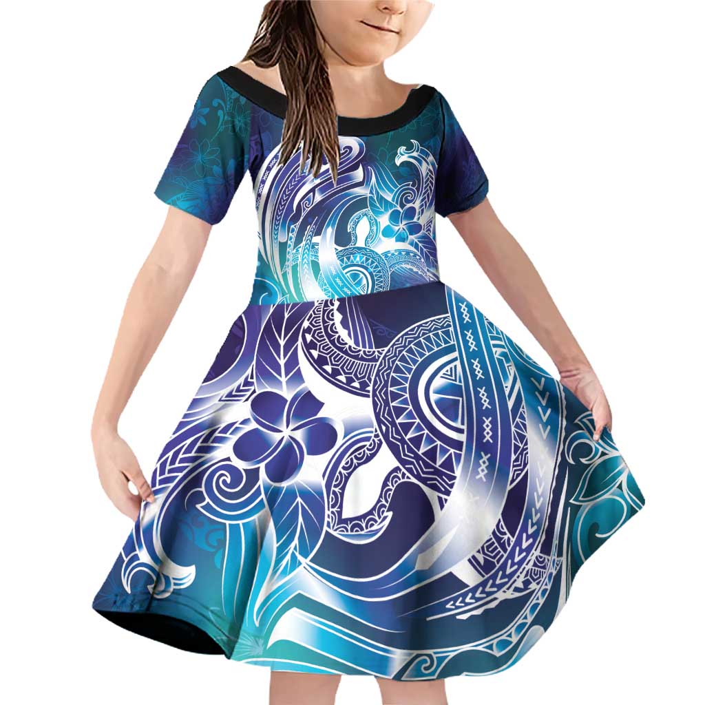 Aloha Hawaii Turtle Family Matching Off Shoulder Short Dress and Hawaiian Shirt Teal Purple Ribbon - Polynesian Pride