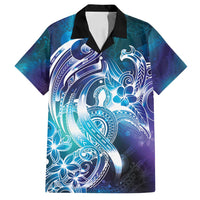 Aloha Hawaii Turtle Family Matching Off Shoulder Short Dress and Hawaiian Shirt Teal Purple Ribbon - Polynesian Pride