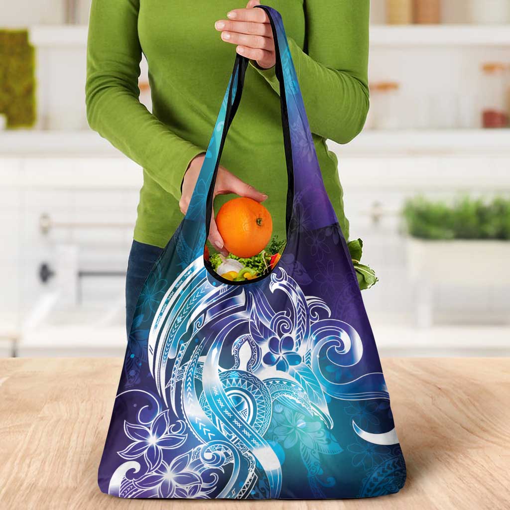 Aloha Hawaii Turtle Grocery Bag Teal Purple Ribbon - Polynesian Pride