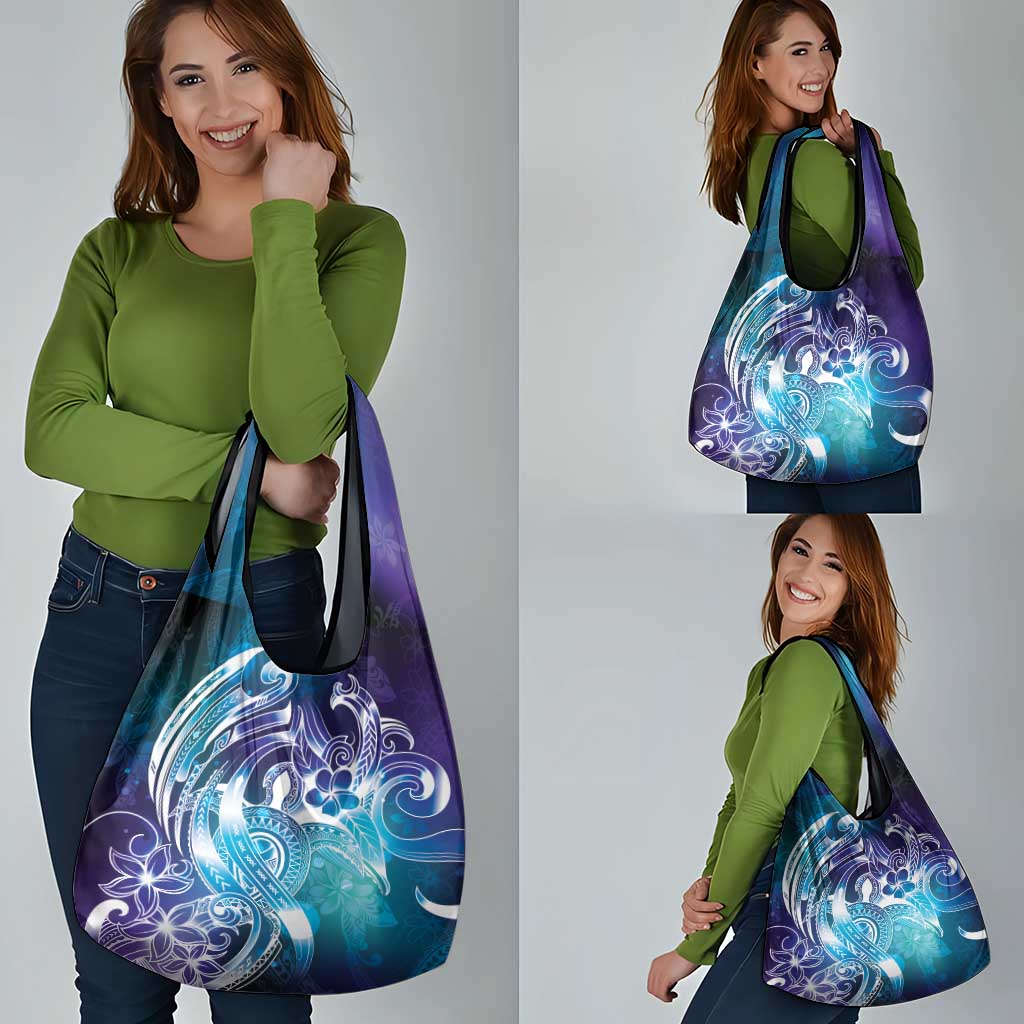 Aloha Hawaii Turtle Grocery Bag Teal Purple Ribbon - Polynesian Pride