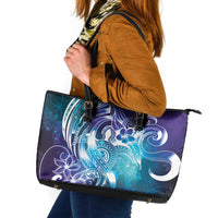 Aloha Hawaii Turtle Leather Tote Bag Teal Purple Ribbon - Polynesian Pride