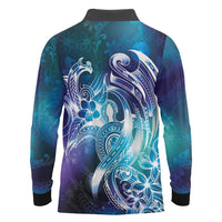 Aloha Hawaii Turtle Long Sleeve Polo Shirt Teal Purple Ribbon - Polynesian Pride