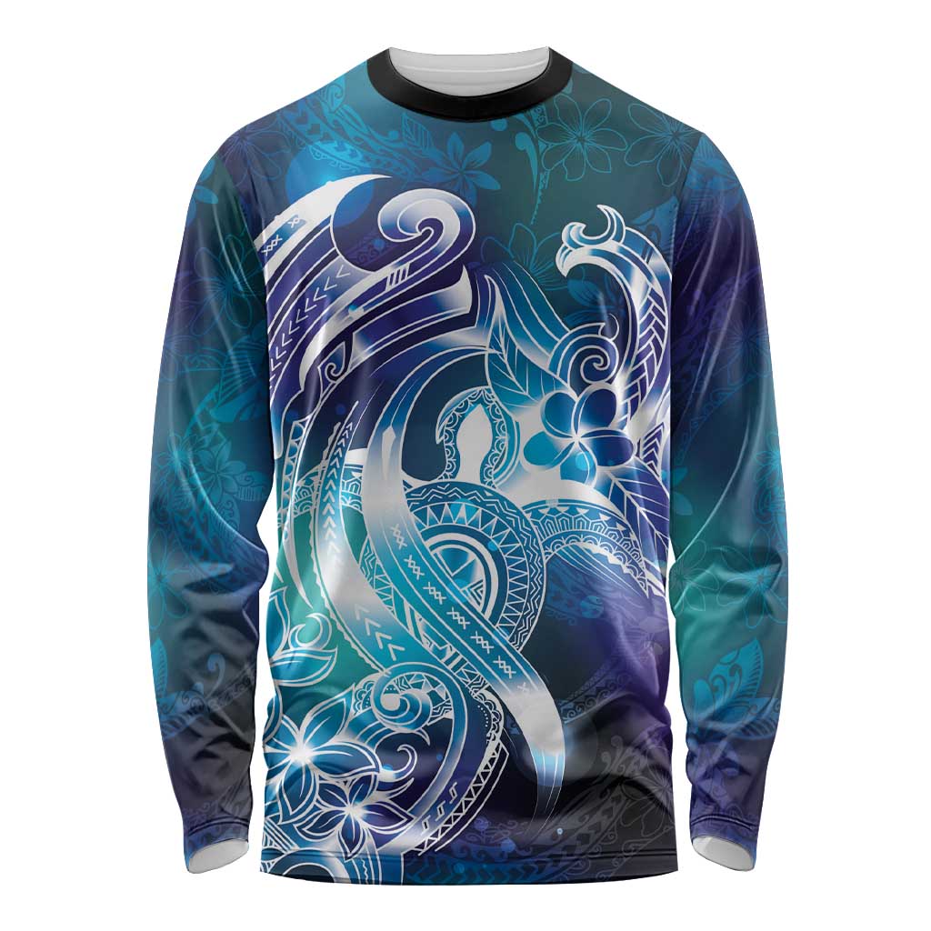 Aloha Hawaii Turtle Long Sleeve Shirt Teal Purple Ribbon - Polynesian Pride