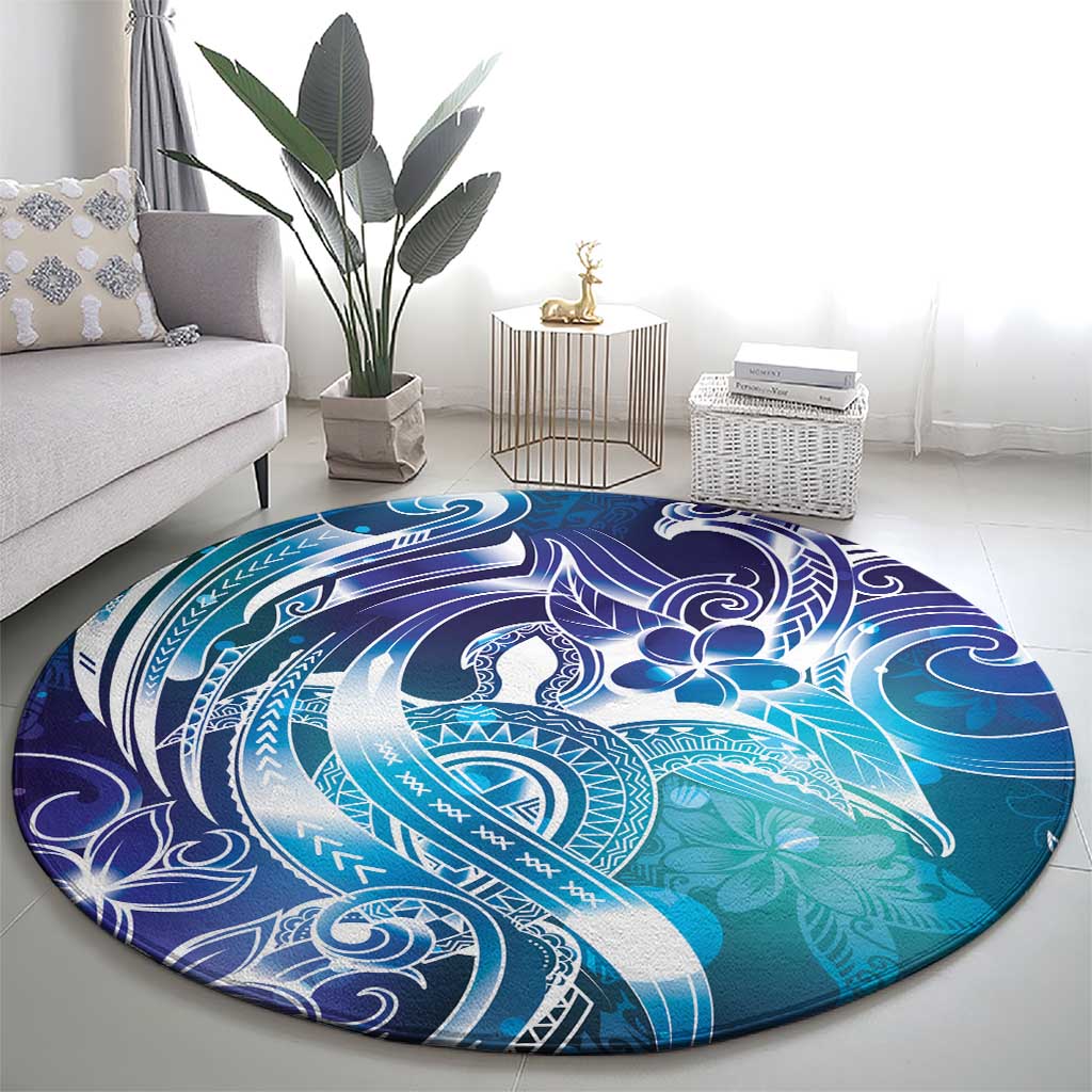 Aloha Hawaii Turtle Round Carpet Teal Purple Ribbon - Polynesian Pride