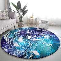 Aloha Hawaii Turtle Round Carpet Teal Purple Ribbon - Polynesian Pride