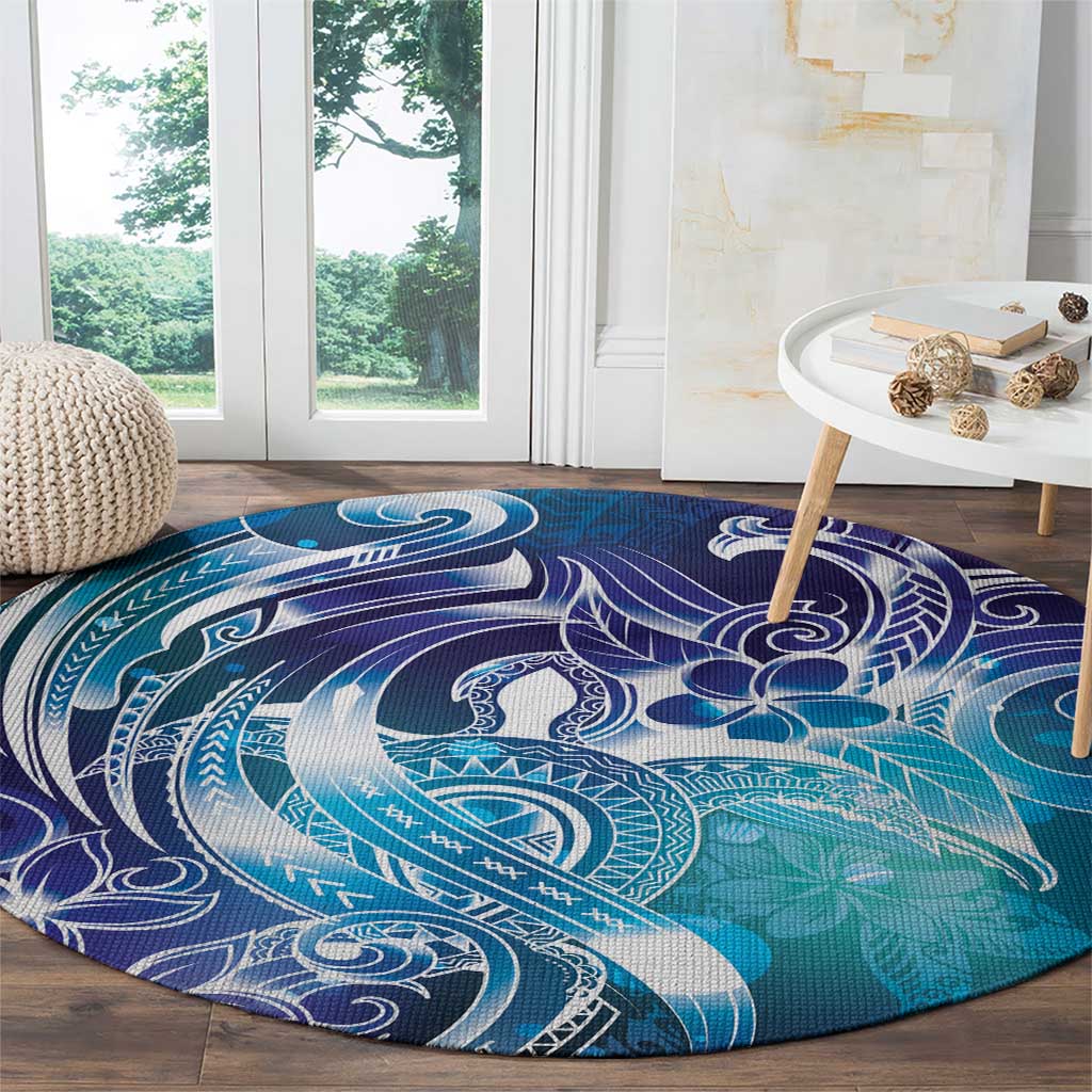Aloha Hawaii Turtle Round Carpet Teal Purple Ribbon - Polynesian Pride
