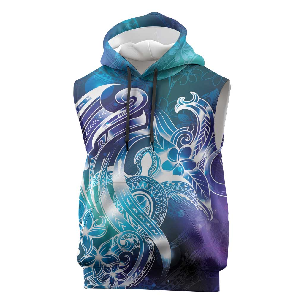 Aloha Hawaii Turtle Sleeveless Hoodie Teal Purple Ribbon - Polynesian Pride