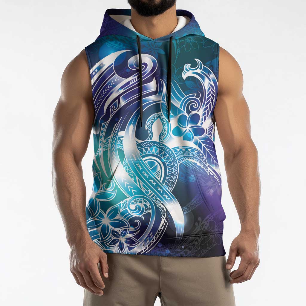 Aloha Hawaii Turtle Sleeveless Hoodie Teal Purple Ribbon - Polynesian Pride