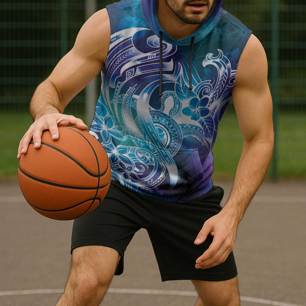 Aloha Hawaii Turtle Sleeveless Hoodie Teal Purple Ribbon - Polynesian Pride