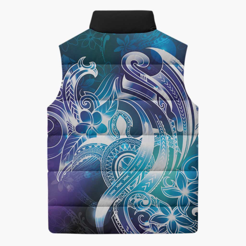 Aloha Hawaii Turtle Sleeveless Puffer Jacket Teal Purple Ribbon - Polynesian Pride