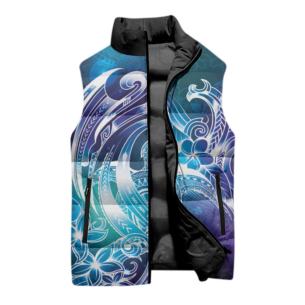 Aloha Hawaii Turtle Sleeveless Puffer Jacket Teal Purple Ribbon - Polynesian Pride