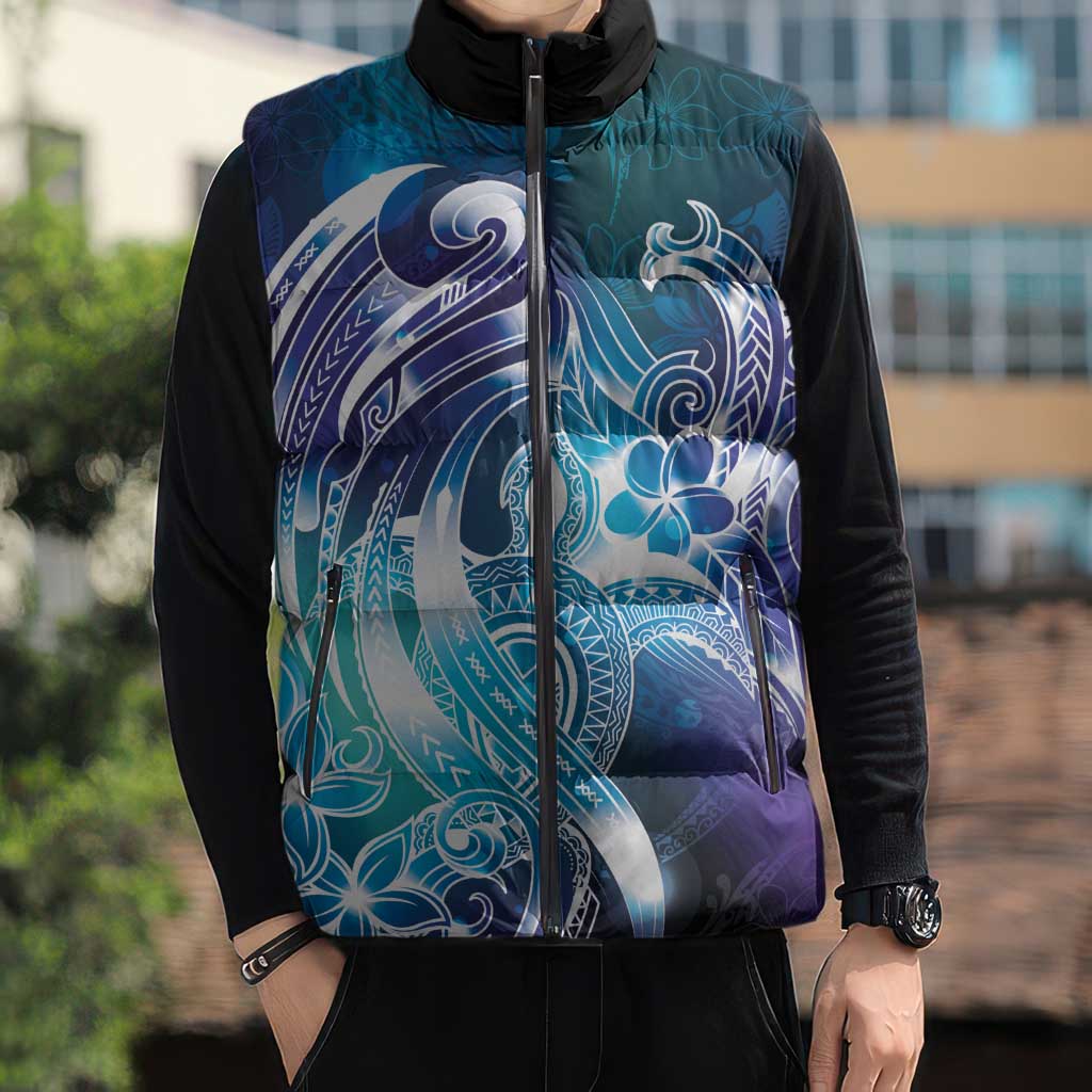 Aloha Hawaii Turtle Sleeveless Puffer Jacket Teal Purple Ribbon - Polynesian Pride