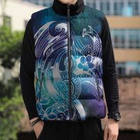 Aloha Hawaii Turtle Sleeveless Puffer Jacket Teal Purple Ribbon - Polynesian Pride