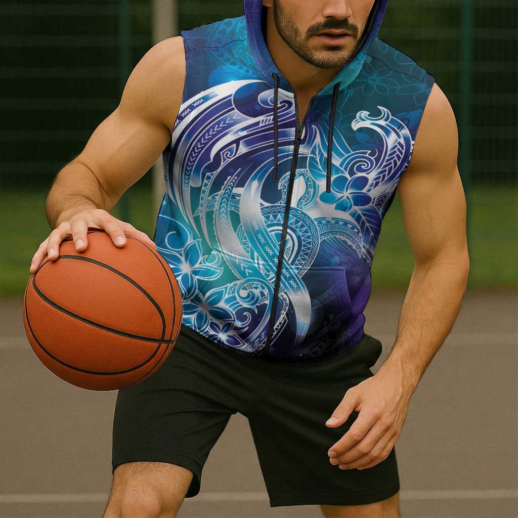 Aloha Hawaii Turtle Sleeveless Zip Hoodie Teal Purple Ribbon LT7 - Polynesian Pride