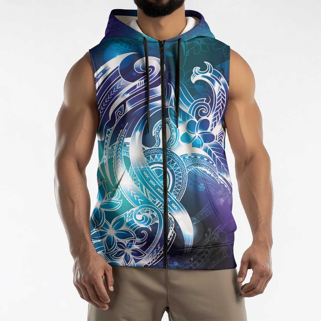 Aloha Hawaii Turtle Sleeveless Zip Hoodie Teal Purple Ribbon LT7 - Polynesian Pride