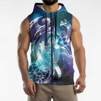 Aloha Hawaii Turtle Sleeveless Zip Hoodie Teal Purple Ribbon LT7 - Polynesian Pride