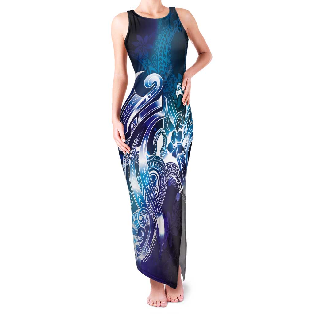 Aloha Hawaii Turtle Tank Maxi Dress Teal Purple Ribbon - Polynesian Pride