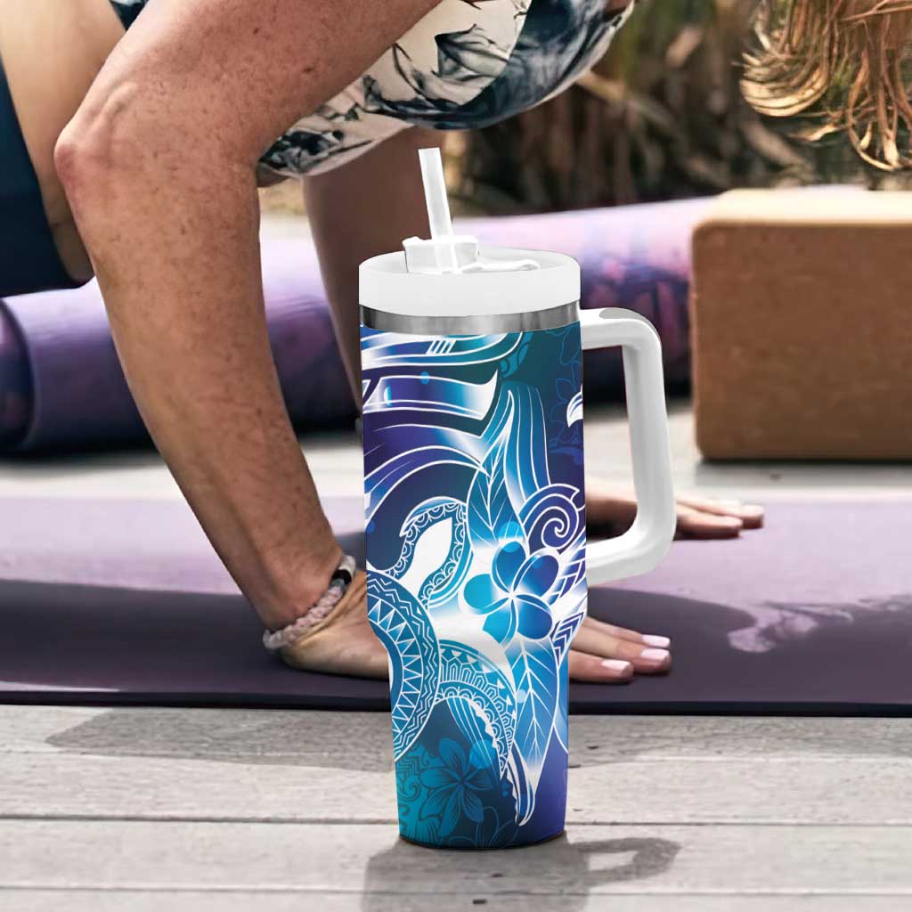Aloha Hawaii Turtle Tumbler With Handle Teal Purple Ribbon - Polynesian Pride