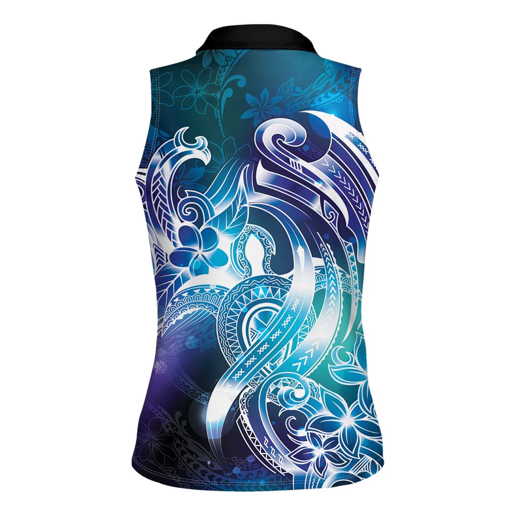 Aloha Hawaii Turtle Women Sleeveless Polo Shirt Teal Purple Ribbon - Polynesian Pride