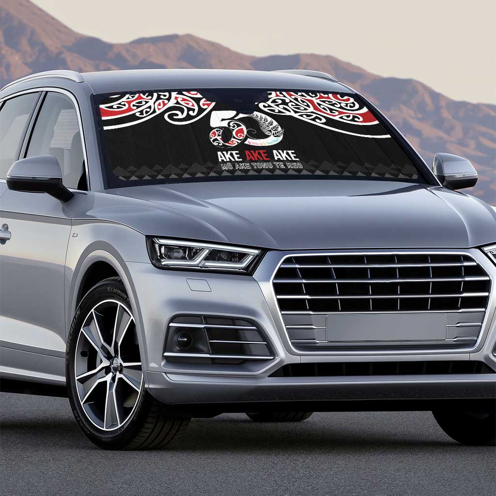 Kia Kaha Te Reo Maori Auto Sun Shade 50 Years Mo Ake Tonu Te Reo - Polynesian Pride