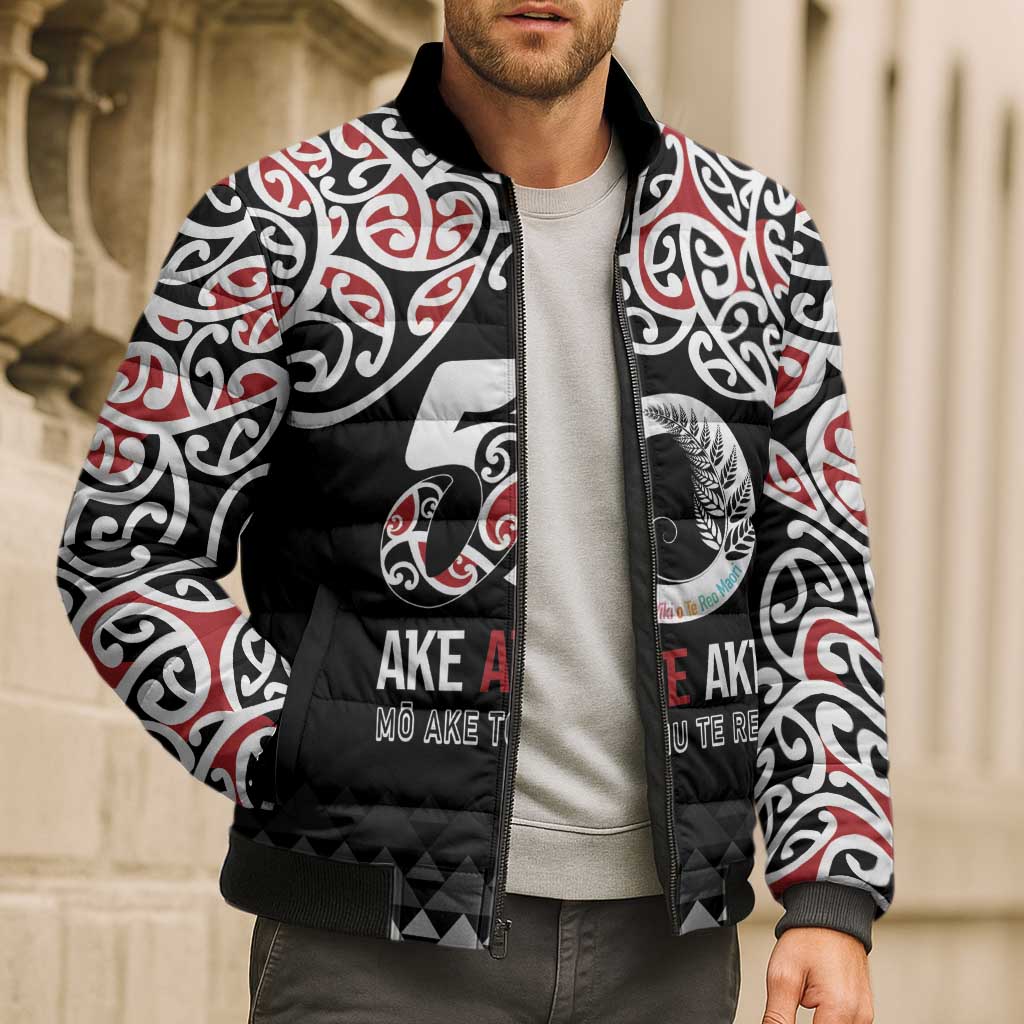 Kia Kaha Te Reo Maori Bomber Puffer Jacket 50 Years Mo Ake Tonu Te Reo - Polynesian Pride