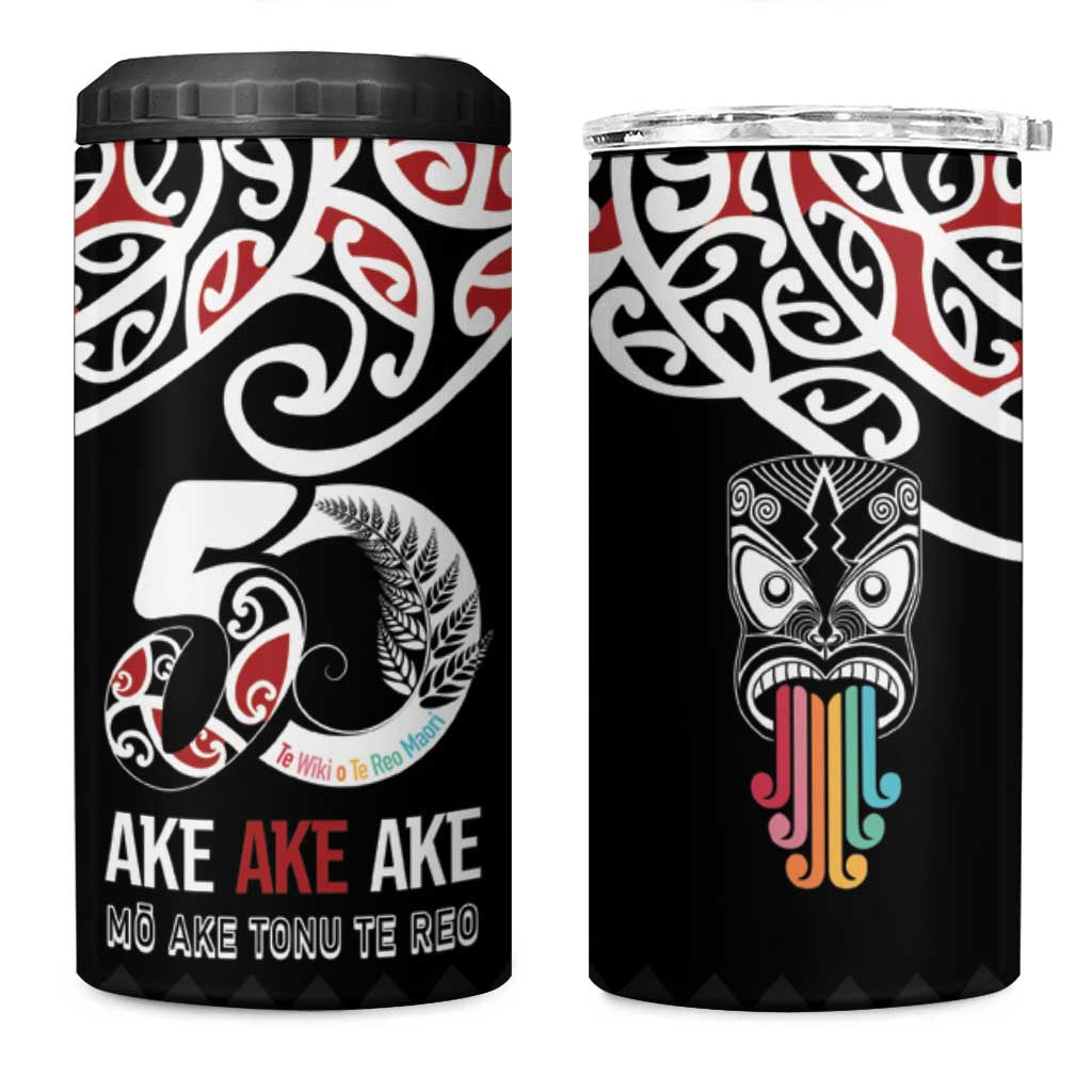 Kia Kaha Te Reo Maori 4 in 1 Can Cooler Tumbler 50 Years Mo Ake Tonu Te Reo - Polynesian Pride