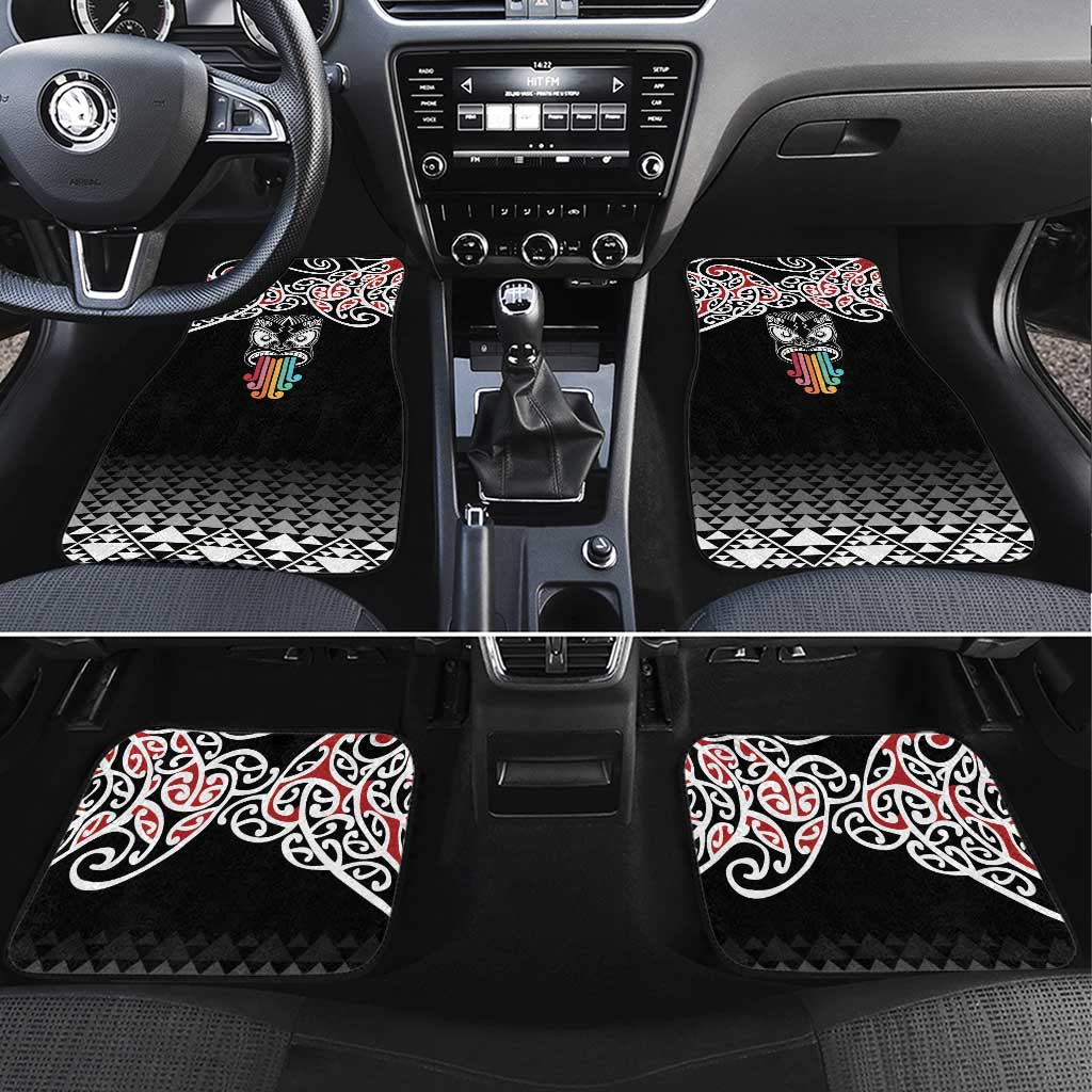 Kia Kaha Te Reo Maori Car Mats 50 Years Mo Ake Tonu Te Reo LT7 Set 4pcs Black - Polynesian Pride