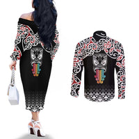 Kia Kaha Te Reo Maori Couples Matching Off The Shoulder Long Sleeve Dress and Long Sleeve Button Shirt 50 Years Mo Ake Tonu Te Reo - Polynesian Pride