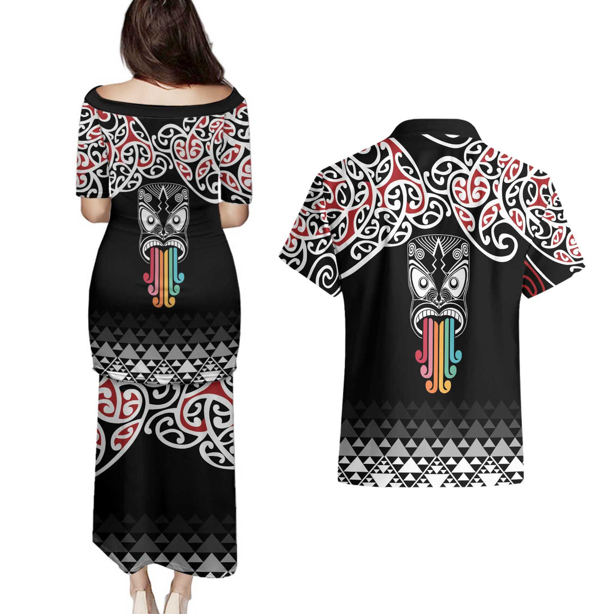 Kia Kaha Te Reo Maori Couples Matching Puletasi and Hawaiian Shirt 50 Years Mo Ake Tonu Te Reo - Polynesian Pride