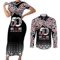 Kia Kaha Te Reo Maori Couples Matching Short Sleeve Bodycon Dress and Long Sleeve Button Shirt 50 Years Mo Ake Tonu Te Reo - Polynesian Pride