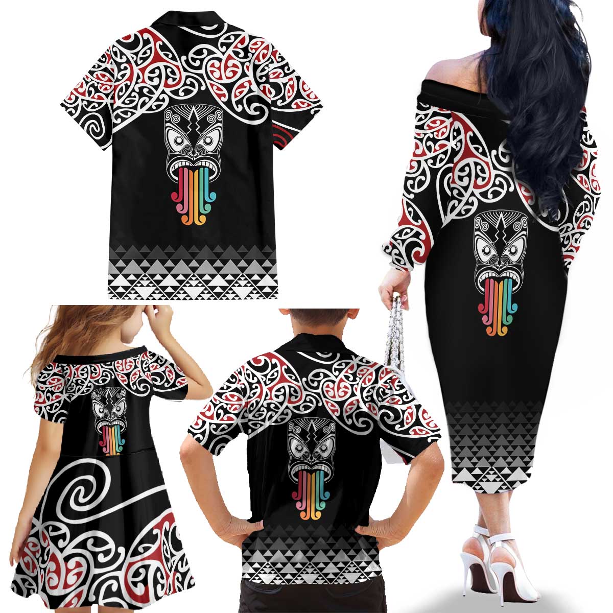 Kia Kaha Te Reo Maori Family Matching Off The Shoulder Long Sleeve Dress and Hawaiian Shirt 50 Years Mo Ake Tonu Te Reo - Polynesian Pride