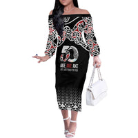 Kia Kaha Te Reo Maori Family Matching Off The Shoulder Long Sleeve Dress and Hawaiian Shirt 50 Years Mo Ake Tonu Te Reo - Polynesian Pride