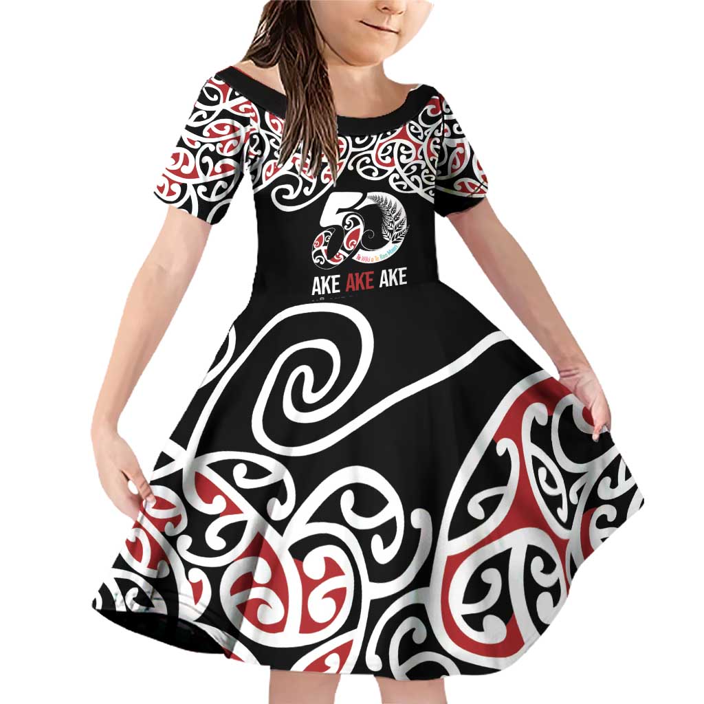 Kia Kaha Te Reo Maori Family Matching Off Shoulder Short Dress and Hawaiian Shirt 50 Years Mo Ake Tonu Te Reo - Polynesian Pride