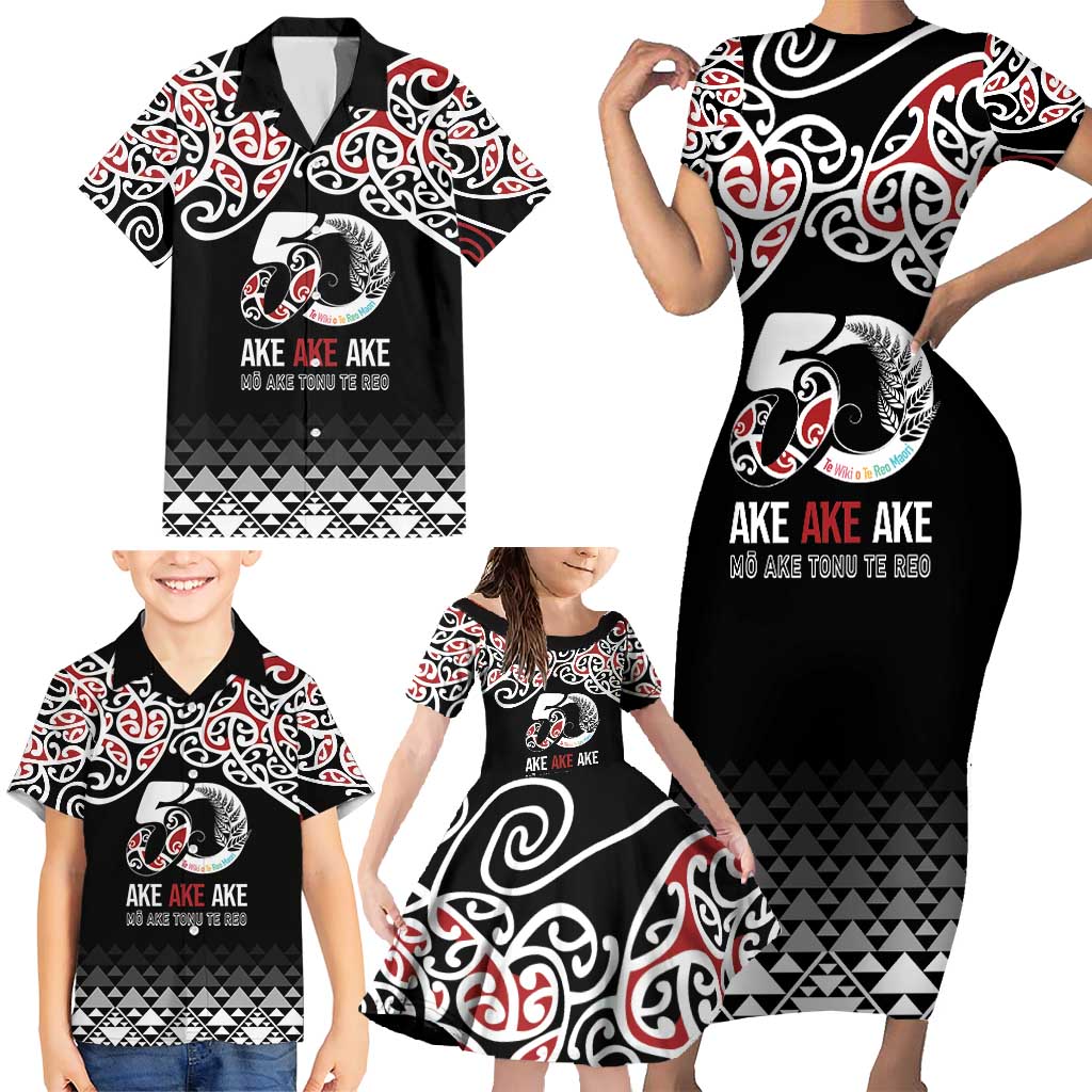 Kia Kaha Te Reo Maori Family Matching Short Sleeve Bodycon Dress and Hawaiian Shirt 50 Years Mo Ake Tonu Te Reo - Polynesian Pride