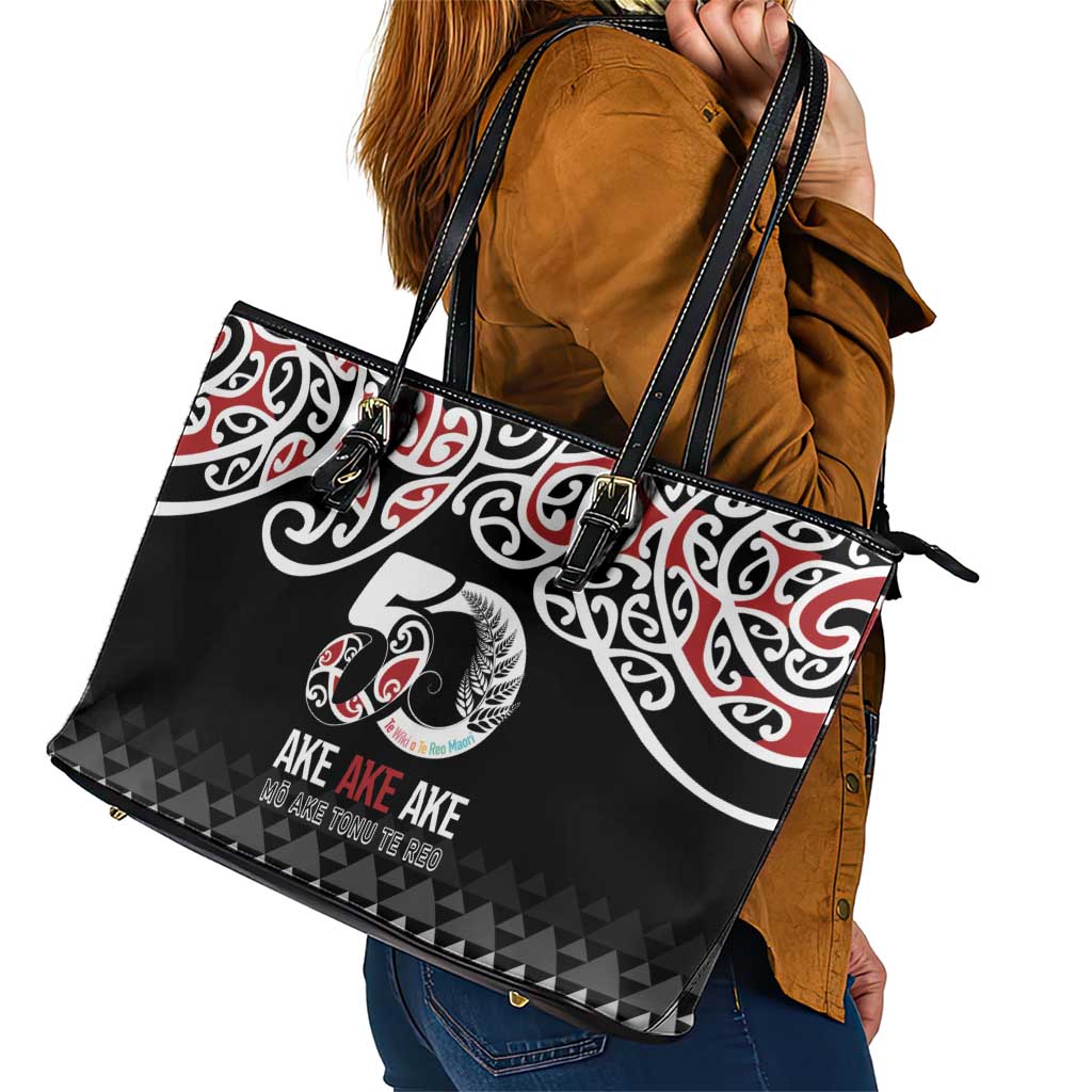 Kia Kaha Te Reo Maori Leather Tote Bag 50 Years Mo Ake Tonu Te Reo - Polynesian Pride
