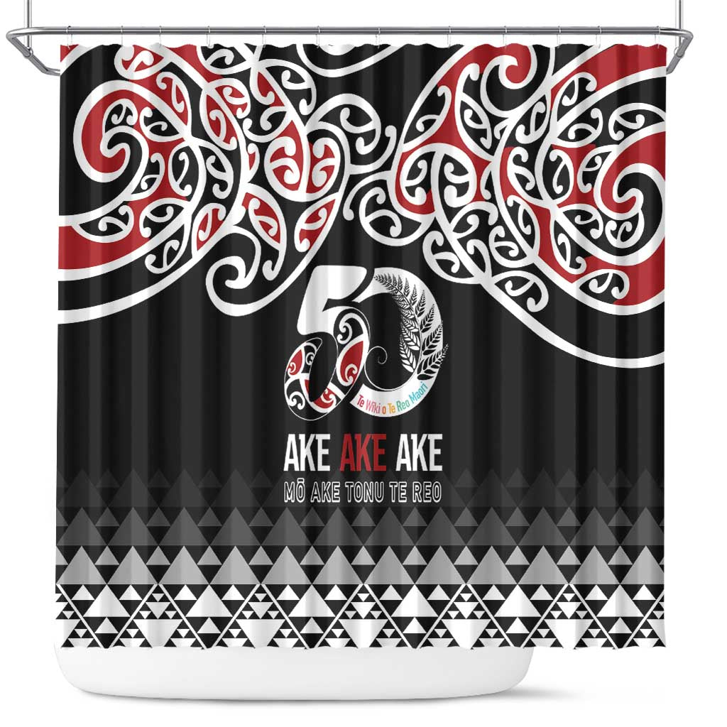 Kia Kaha Te Reo Maori Shower Curtain 50 Years Mo Ake Tonu Te Reo - Polynesian Pride