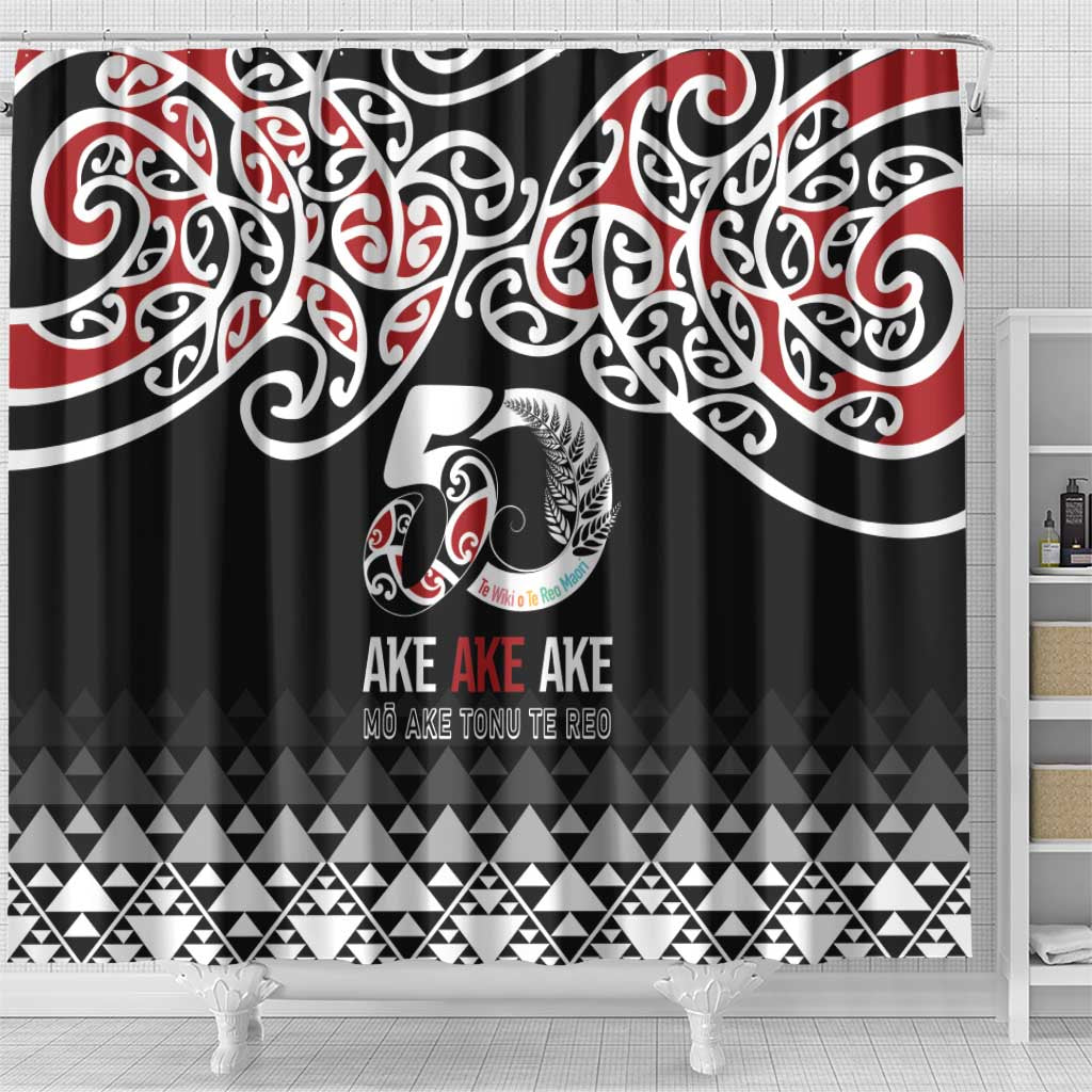 Kia Kaha Te Reo Maori Shower Curtain 50 Years Mo Ake Tonu Te Reo - Polynesian Pride