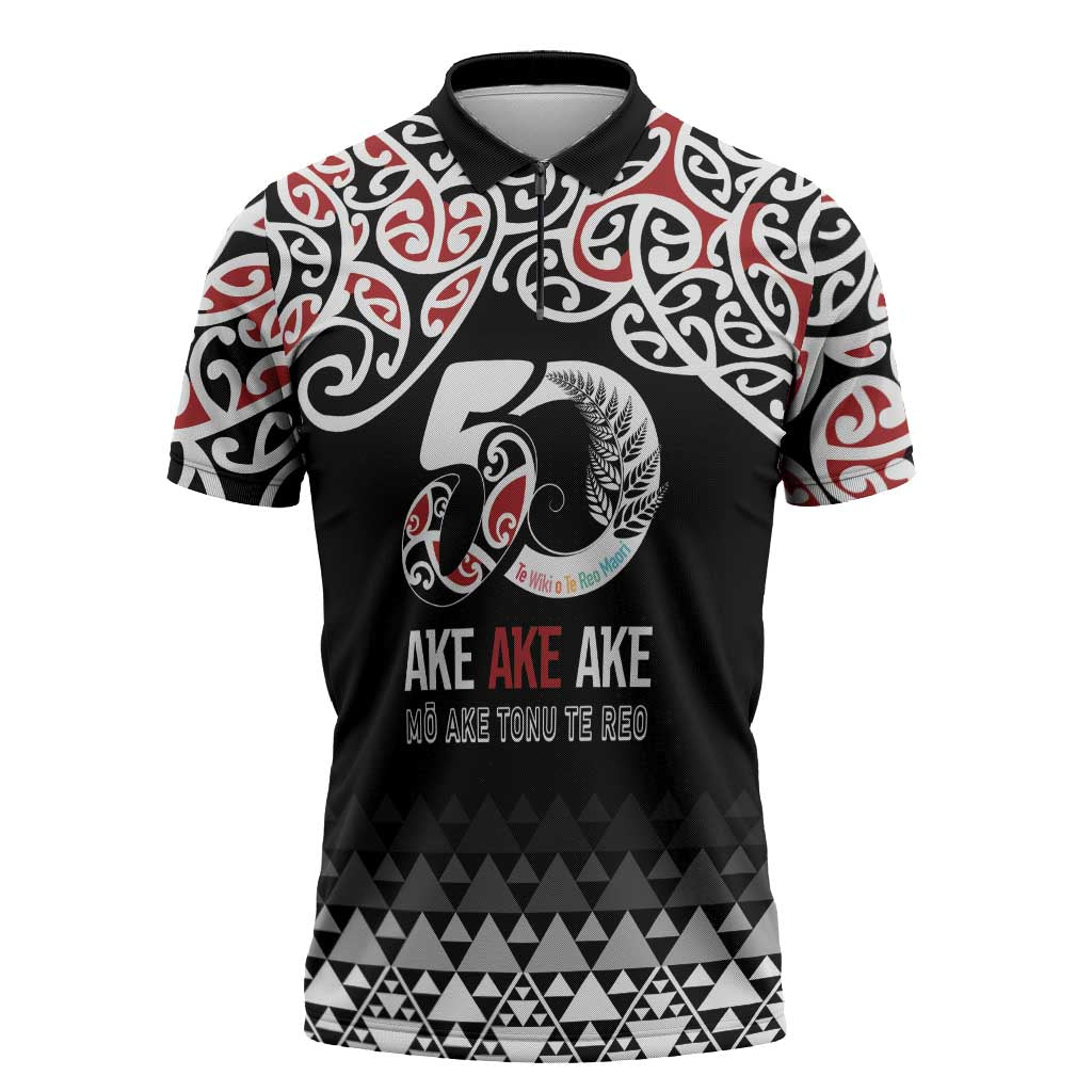 Kia Kaha Te Reo Maori Zipper Polo Shirt 50 Years Mo Ake Tonu Te Reo - Polynesian Pride