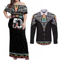 50 Years Kia Kaha Te Reo Maori Couples Matching Off Shoulder Maxi Dress and Long Sleeve Button Shirt Ake Ake Ake! - Polynesian Pride