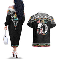 50 Years Kia Kaha Te Reo Maori Couples Matching Off The Shoulder Long Sleeve Dress and Hawaiian Shirt Ake Ake Ake! - Polynesian Pride