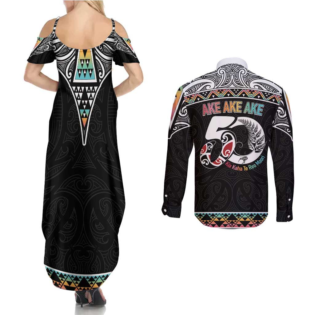 50 Years Kia Kaha Te Reo Maori Couples Matching Summer Maxi Dress and Long Sleeve Button Shirt Ake Ake Ake! - Polynesian Pride
