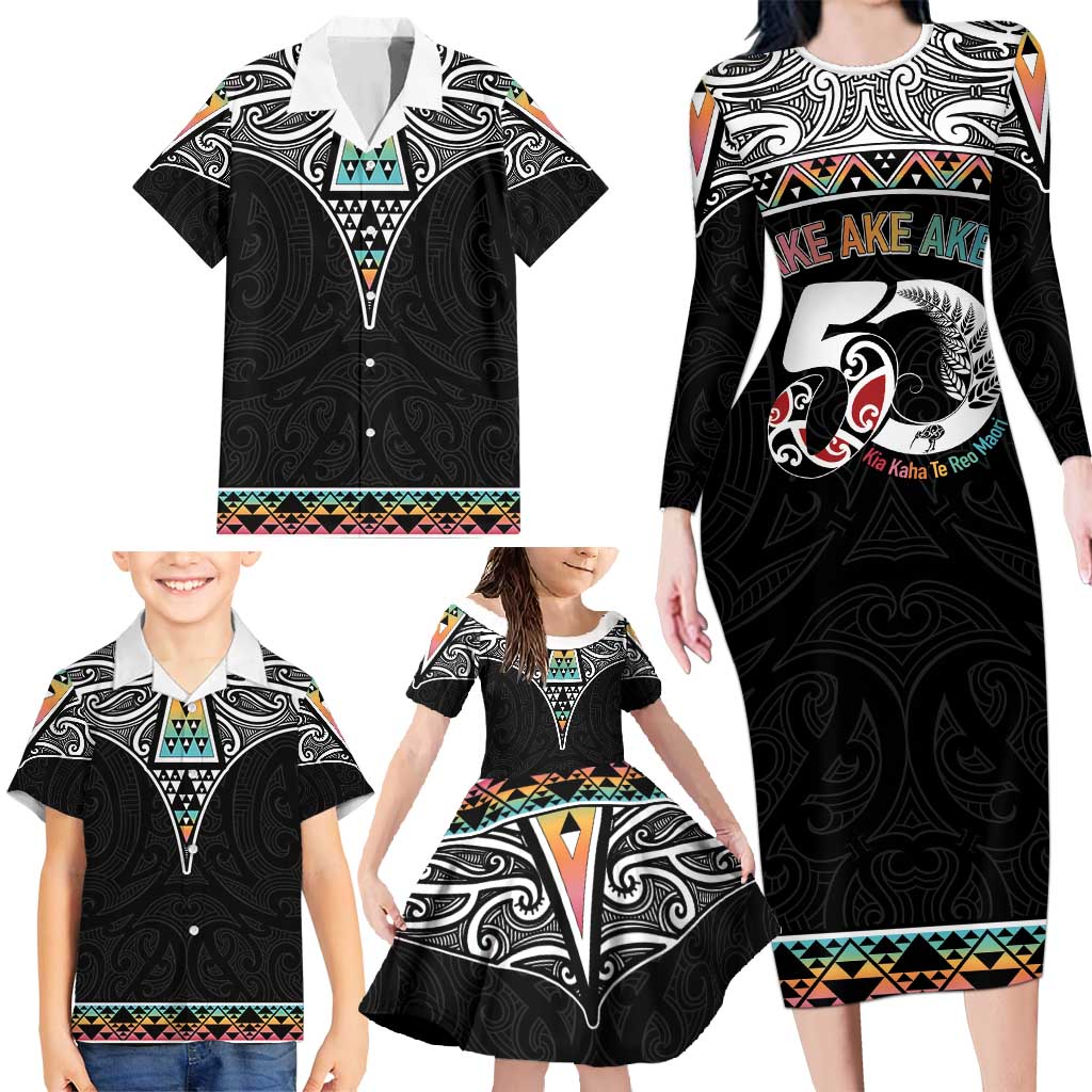 50 Years Kia Kaha Te Reo Maori Family Matching Long Sleeve Bodycon Dress and Hawaiian Shirt Ake Ake Ake! - Polynesian Pride
