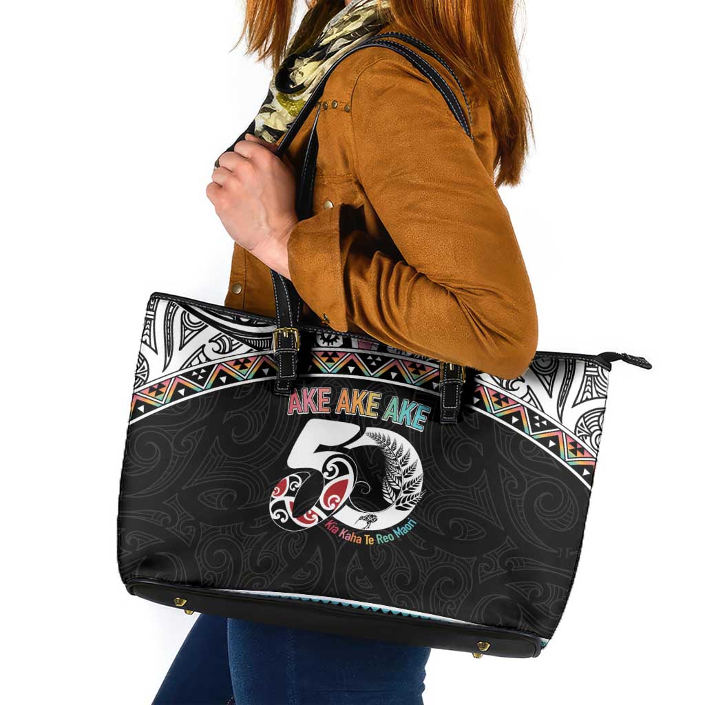 50 Years Kia Kaha Te Reo Maori Leather Tote Bag Ake Ake Ake! - Polynesian Pride