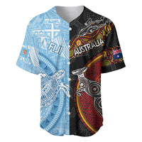 Personalised Fiji and Australia Baseball Jersey Masi Patterns Mix Aboriginal Art LT7 Colorful - Polynesian Pride