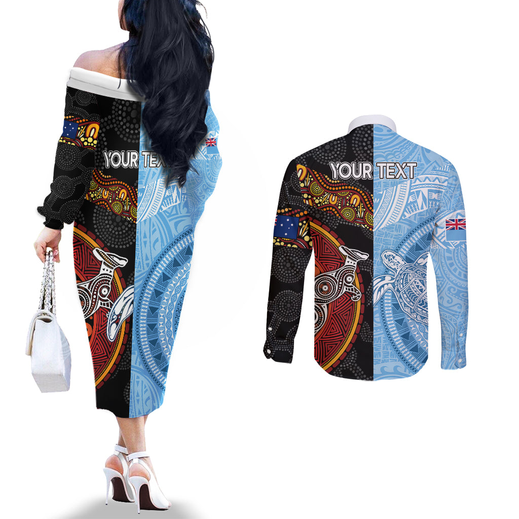 personalised-fiji-and-australia-couples-matching-off-the-shoulder-long-sleeve-dress-and-long-sleeve-button-shirts-masi-patterns-mix-aboriginal-art
