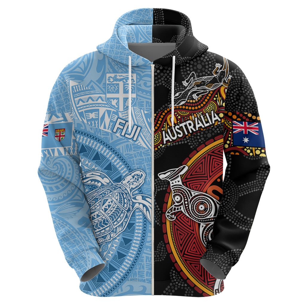 Personalised Fiji and Australia Hoodie Masi Patterns Mix Aboriginal Art LT7 - Polynesian Pride