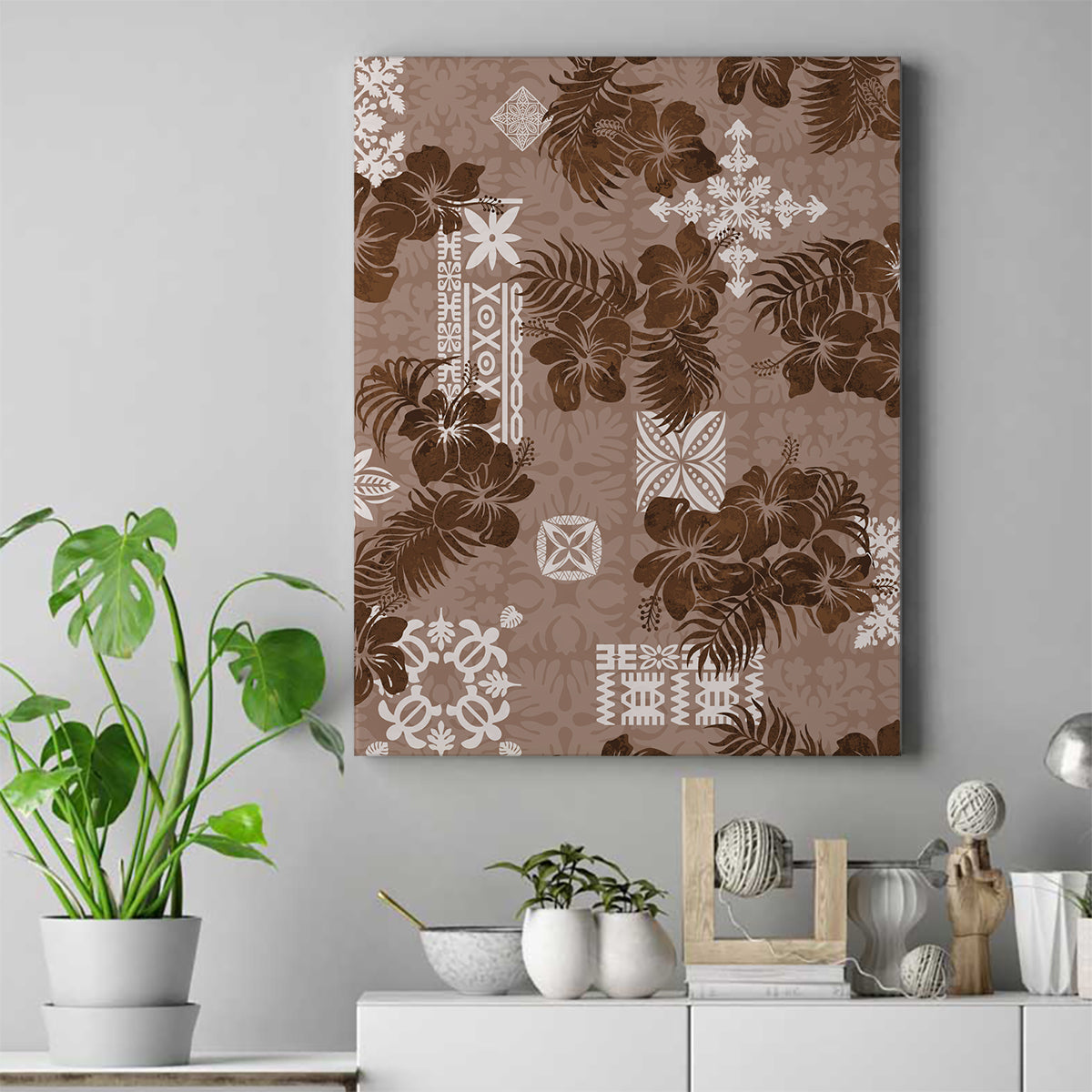 vintage-hawaii-canvas-wall-art-hibiscus-mix-hawaiian-quilt-patches-brown