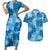 Hawaii Tapa Couples Matching Short Sleeve Bodycon Dress and Hawaiian Shirt Hibiscus Mix Hawaiian Quilt Patches - Blue LT7 Blue - Polynesian Pride