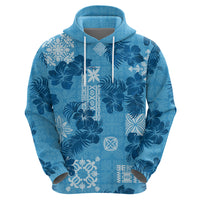 Hawaii Tapa Hoodie Hibiscus Mix Hawaiian Quilt Patches - Blue LT7 - Polynesian Pride